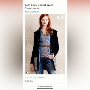 Anthropologie Angel of the North Leaf Lace Boiled Wool Sweatercoat.